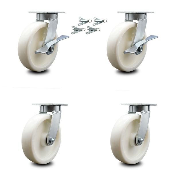 Service Caster 8 Inch Kingpinless Nylon Wheel Caster Swivel Locks 2 Brakes, 4PK SCC-KP30S820-NYR-SLB-BSL-2-BSL-2 - main